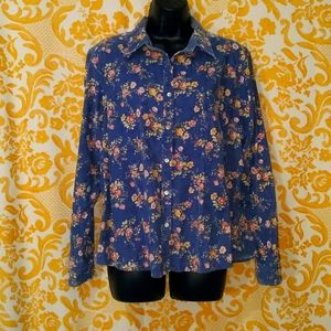 L.L.Bean Blue Floral long sleeve corduroy button down shirt. Size XL